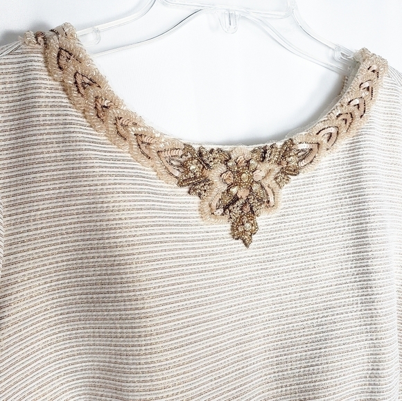 THEIA metallic stripe cocktail dress with beading and sequin wedding - Picture 2 of 6